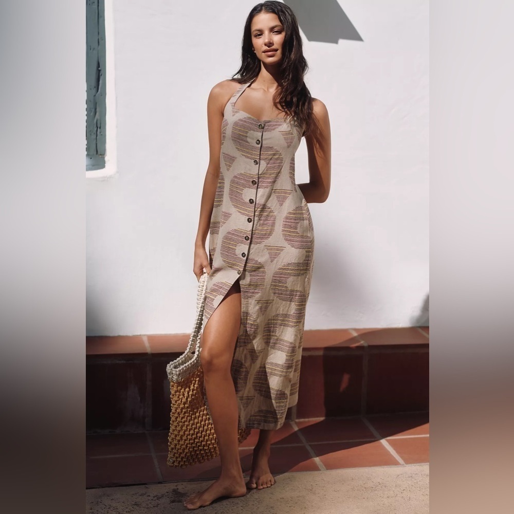 NWT! Anthropologie Celandine Linen Halter Button-Front Maxi Dress 2️⃣